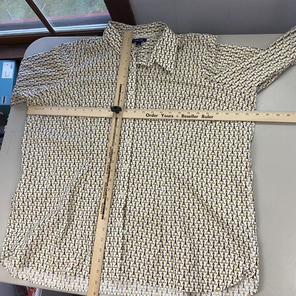 Lands End Top Womens 22W White Yellow Equestrian Horse Bit Career Button Up - Picture 9 of 13